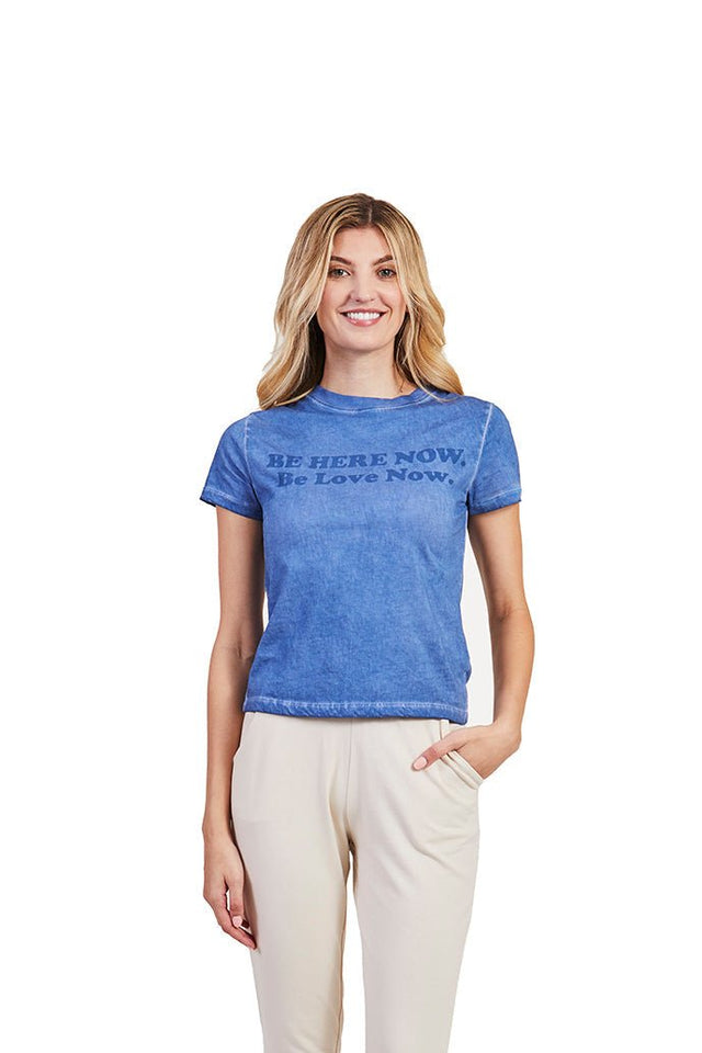 YesAnd x Ram Dass Be Here Now Tee in Blue - Veneka-Sustainable-Ethical-Tops-YesAnd Drop Ship