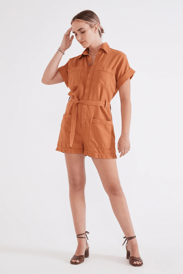 Adeya Utility Romper in Hazel
