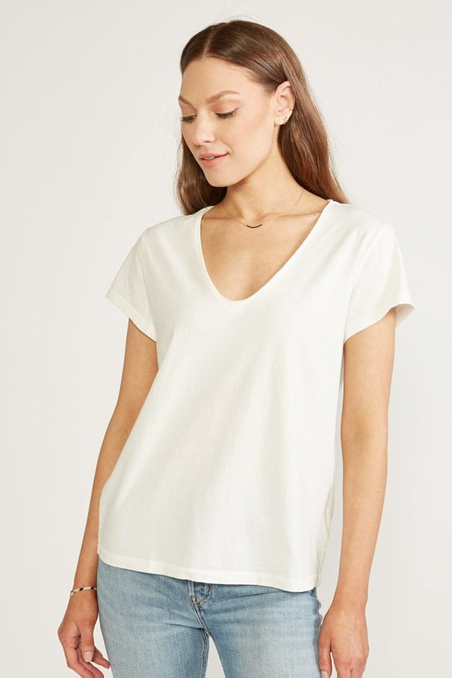 Aiden Organic Cotton V-Neck Tee in Cloud White
