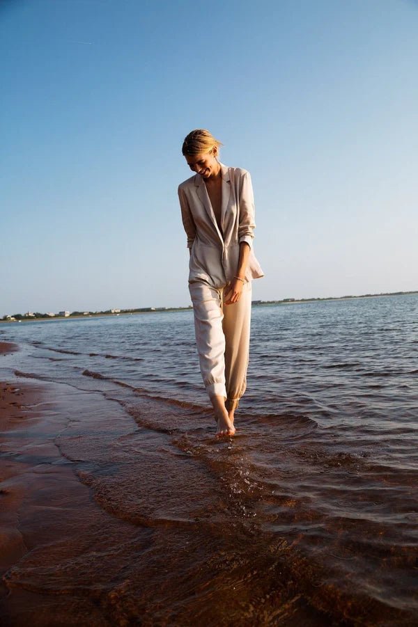 Allie Ankle Pants in Champagne - Veneka-Sustainable-Ethical-Bottoms-Neu Nomads Drop Ship