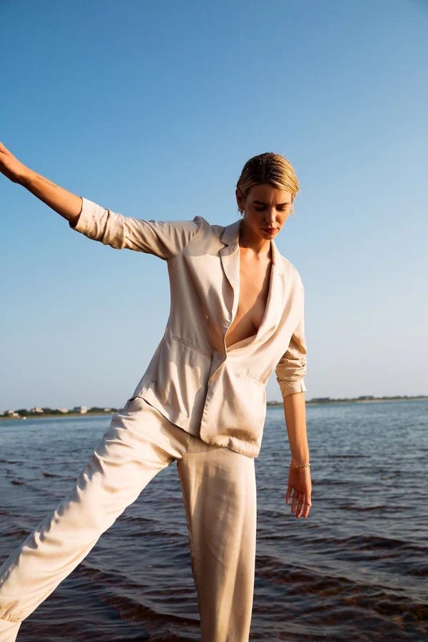 Allie Ankle Pants in Champagne - Veneka-Sustainable-Ethical-Bottoms-Neu Nomads Drop Ship