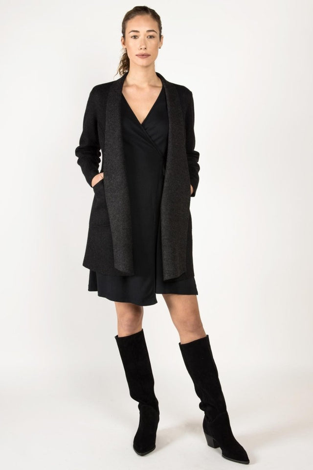 Alpaca Reversible Coat in Black Charcoal