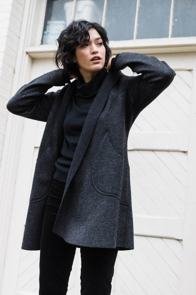 Alpaca Reversible Coat in Black Charcoal