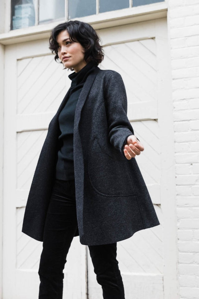 Alpaca Reversible Coat in Black Charcoal