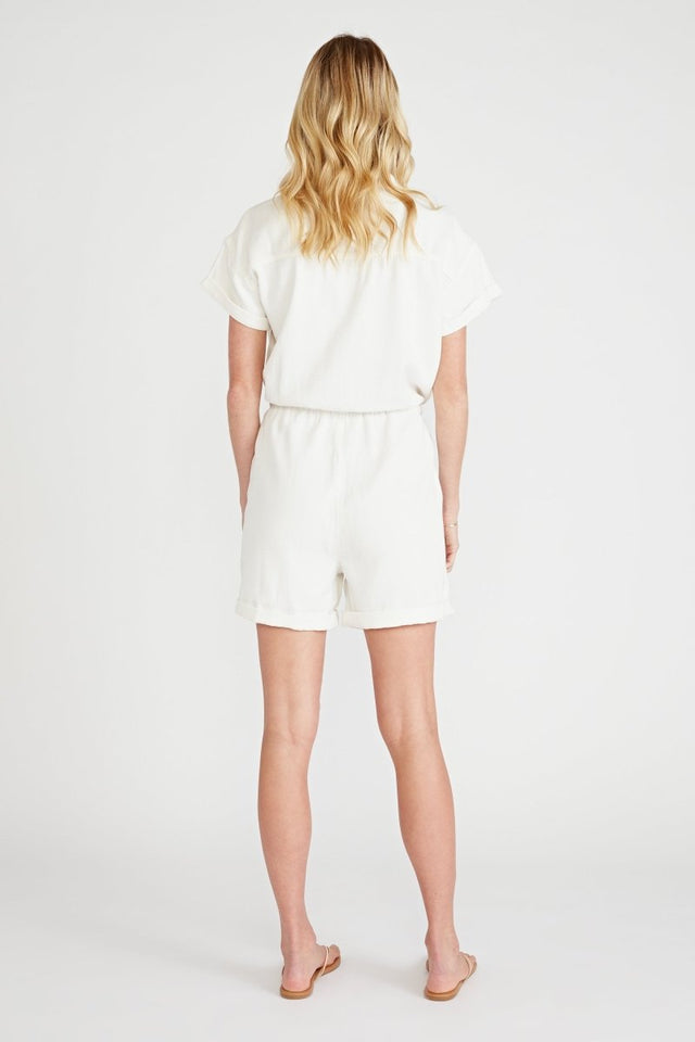 Amie Tie Waist Romper in Natural