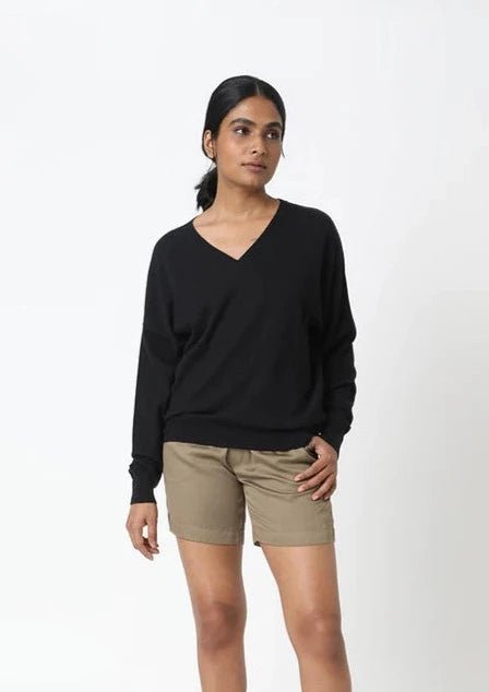 Aspen V-Neck Sweater in Black - Veneka-Sustainable-Ethical-Tops-Neu Nomads Drop Ship
