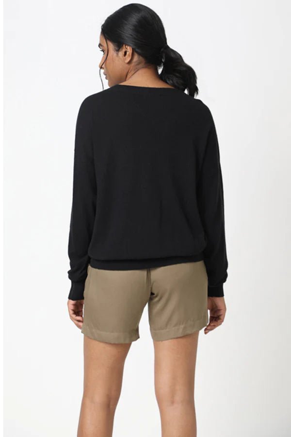 Aspen V-Neck Sweater in Black - Veneka-Sustainable-Ethical-Tops-Neu Nomads Drop Ship