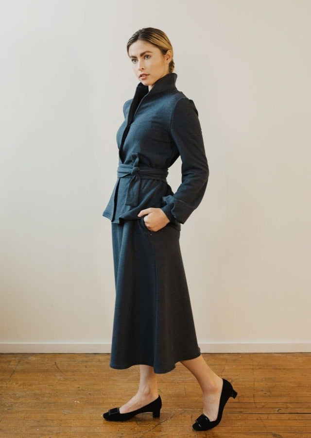 Audrey Zipper Pocket Midi Skirt in Heather Lake