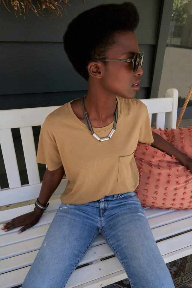Avril Pocket Tee in Petrified Oak - Veneka-Sustainable-Ethical-Tops-Etica Denim Drop Ship