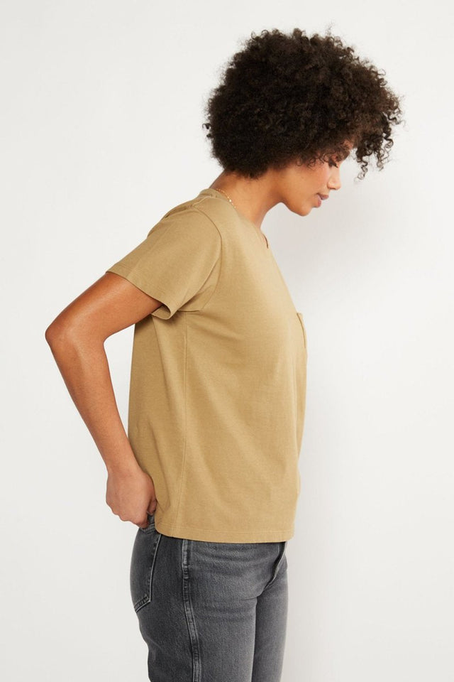 Avril Pocket Tee in Petrified Oak - Veneka-Sustainable-Ethical-Tops-Etica Denim Drop Ship