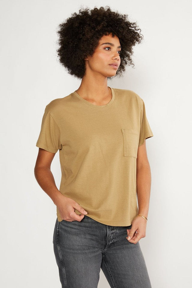 Avril Pocket Tee in Petrified Oak - Veneka-Sustainable-Ethical-Tops-Etica Denim Drop Ship