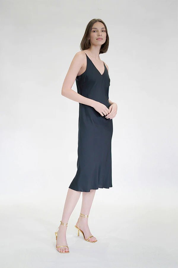 Bias Cut Slip Dress in Black - Veneka-Sustainable-Ethical-Dresses-Neu Nomads Drop Ship
