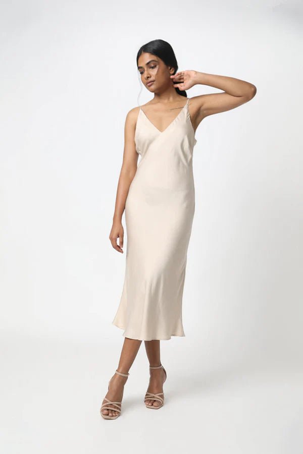 Bias Cut Slip Dress in Champagne - Veneka-Sustainable-Ethical-Dresses-Neu Nomads Drop Ship