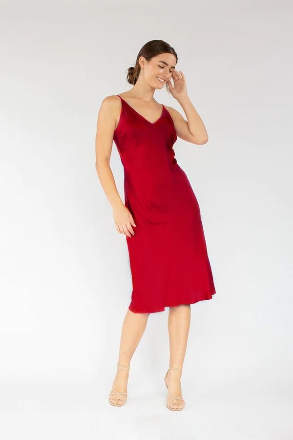 Bias Cut Slip Dress in Crimson - Veneka-Sustainable-Ethical-Dresses-Neu Nomads Drop Ship