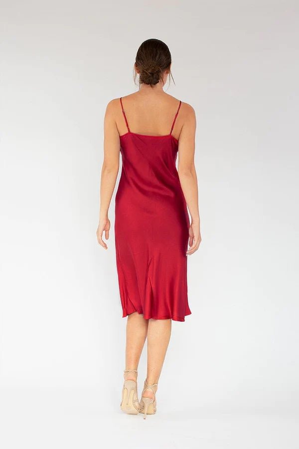 Bias Cut Slip Dress in Crimson - Veneka-Sustainable-Ethical-Dresses-Neu Nomads Drop Ship