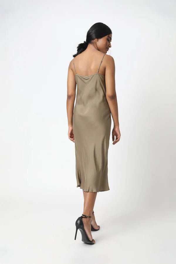 Bias Cut Slip Dress in Khaki - Veneka-Sustainable-Ethical-Dresses-Neu Nomads Drop Ship