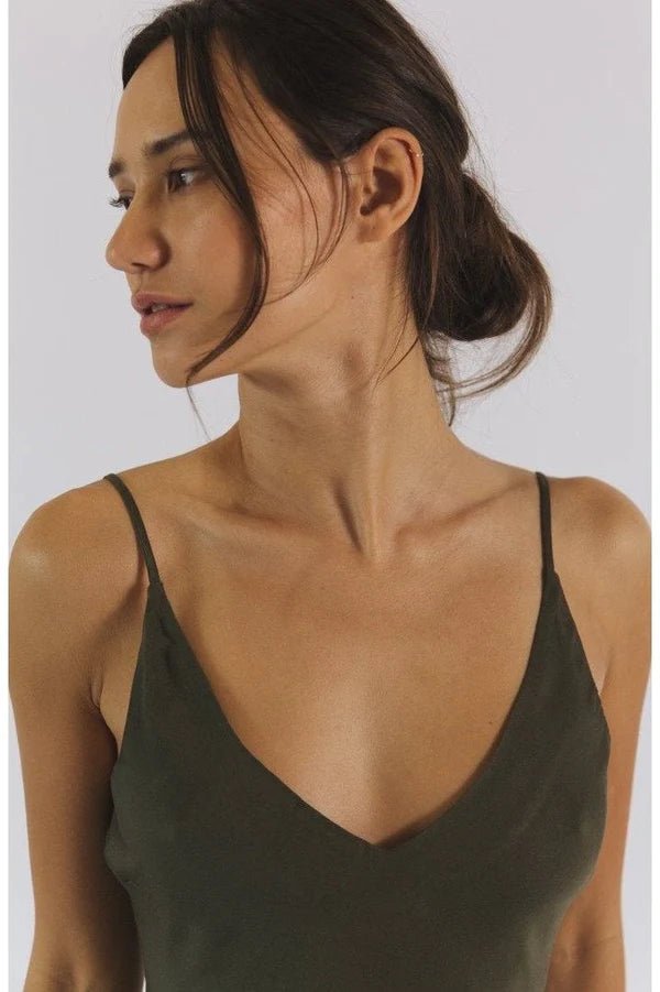 Bias Cut Slip Dress in Olive Night - Veneka-Sustainable-Ethical-Dresses-Neu Nomads Drop Ship