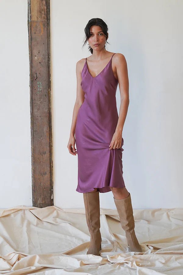Bias Cut Slip Dress in Plum - Veneka-Sustainable-Ethical-Dresses-Neu Nomads Drop Ship