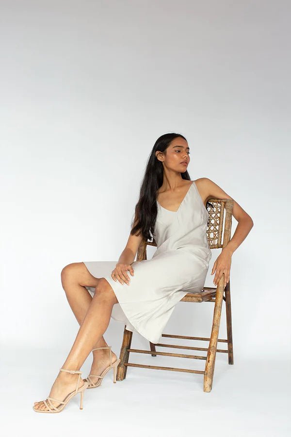 Bias Cut Slip Dress in Silver - Veneka-Sustainable-Ethical-Dresses-Neu Nomads Drop Ship