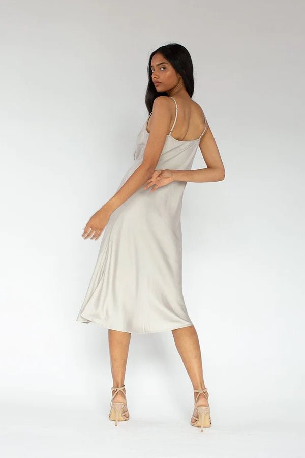 Bias Cut Slip Dress in Silver - Veneka-Sustainable-Ethical-Dresses-Neu Nomads Drop Ship