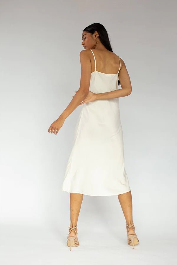 Bias Cut Slip Dress in Soft White - Veneka-Sustainable-Ethical-Dresses-Neu Nomads Drop Ship