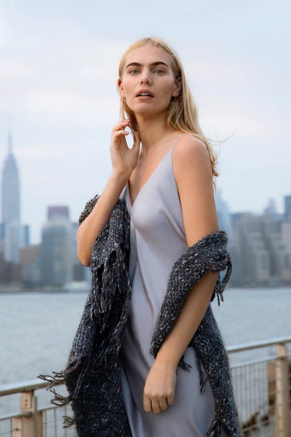 Bias Cut Slip Dress in Steel Grey - Veneka-Sustainable-Ethical-Dresses-Neu Nomads Drop Ship