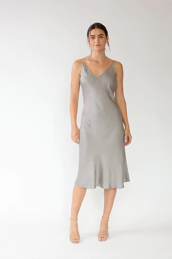 Bias Cut Slip Dress in Steel Grey - Veneka-Sustainable-Ethical-Dresses-Neu Nomads Drop Ship