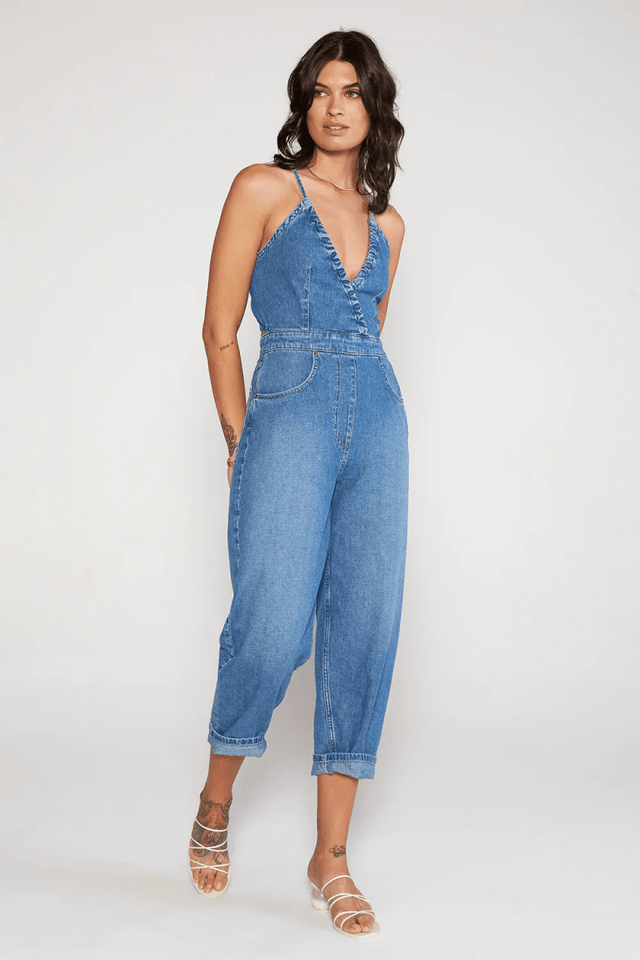 Birdie Halter Jumpsuit in River Rock - Veneka-Sustainable-Ethical-Dresses-Etica Denim Drop Ship
