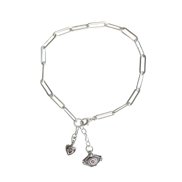 Blaire Paper Clip Chain with Eye & Heart in Silver - Veneka-Sustainable-Ethical--Astor & Orion Drop Ship