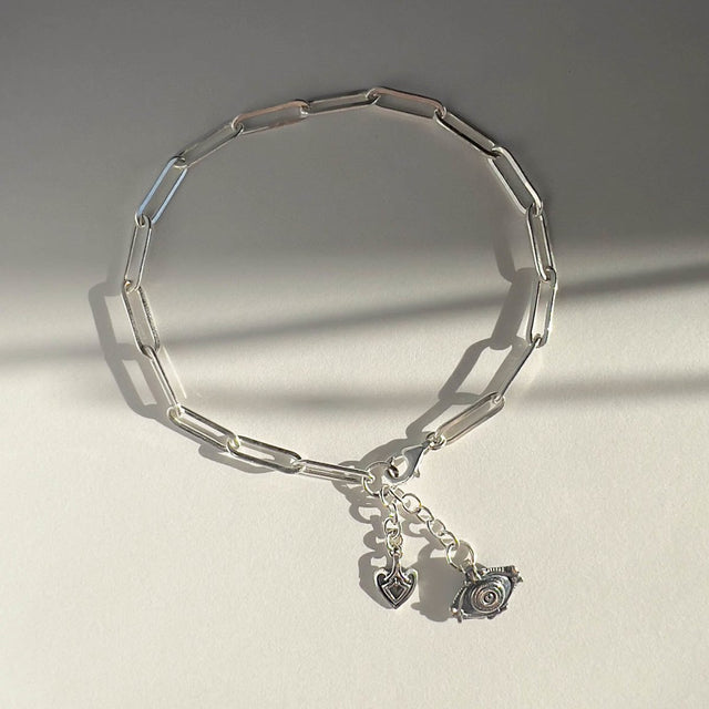 Blaire Paper Clip Chain with Eye & Heart in Silver - Veneka-Sustainable-Ethical--Astor & Orion Drop Ship