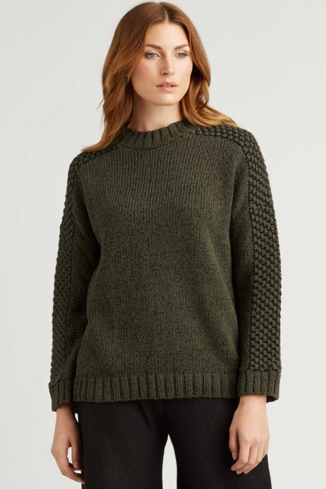 Bobble Shoulder Pullover in Forest - Veneka-Sustainable-Ethical-Tops-Indigenous Drop Ship