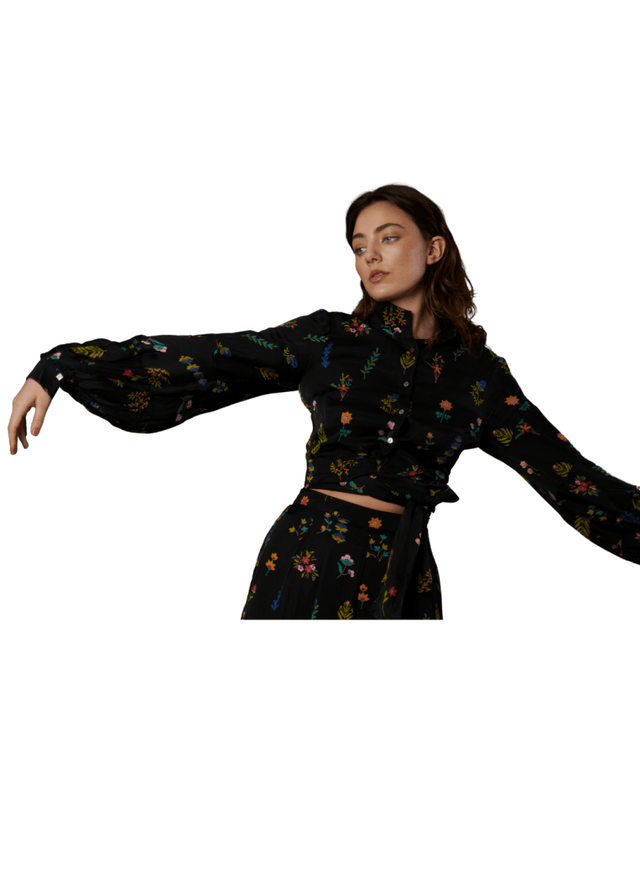 Botanica Tie Up Top in Midnight - Veneka-Sustainable-Ethical-Tops-Em & Shi Drop Ship