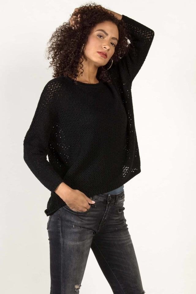Boucle Mesh Pullover in Black - Veneka-Sustainable-Ethical-Tops-Indigenous Drop Ship