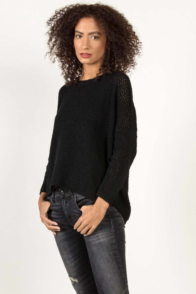 Boucle Mesh Pullover in Black - Veneka-Sustainable-Ethical-Tops-Indigenous Drop Ship