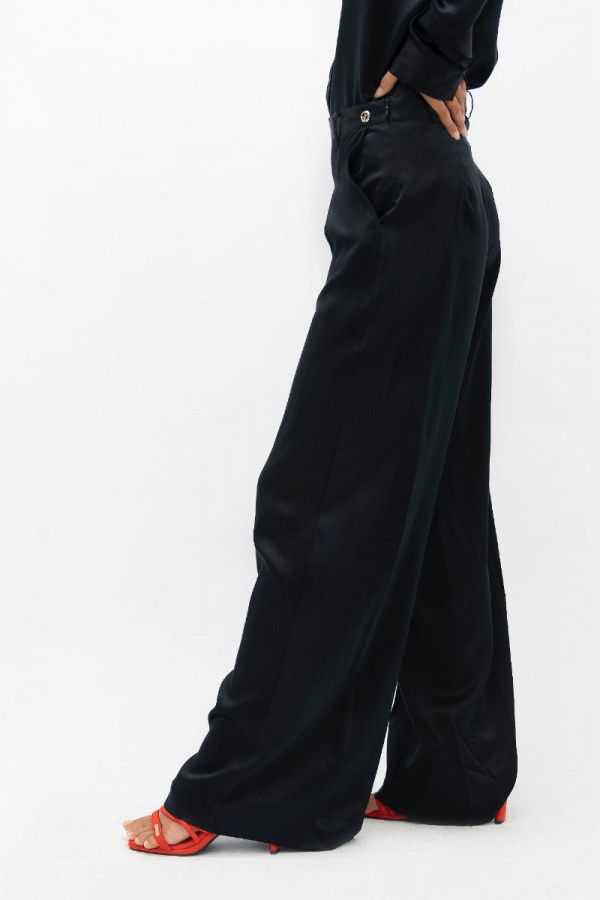 Branson Wide Leg Pants in Black - Veneka-Sustainable-Ethical-Bottoms-1 People Drop Ship