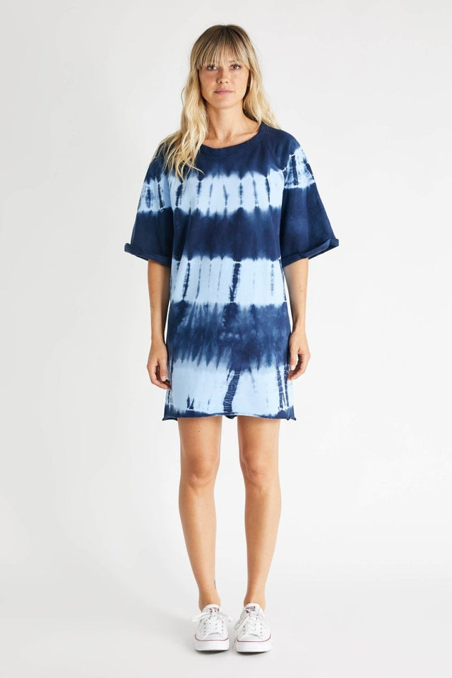 Brooklyn Dress in Indigo Shibori - Veneka-Sustainable-Ethical-Dresses-Etica Denim Drop Ship