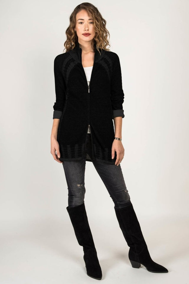 Cable Zip Cardigan in Black Charcoal - Veneka-Sustainable-Ethical-Jackets-Indigenous Drop Ship
