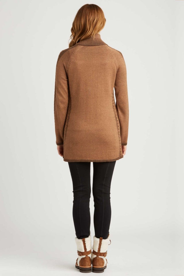 Cable Zip Cardigan in Camel Black - Veneka-Sustainable-Ethical-Jackets-Indigenous Drop Ship