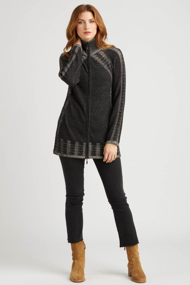 Cable Zip Cardigan in Cherry Charcoal - Veneka-Sustainable-Ethical-Jackets-Indigenous Drop Ship