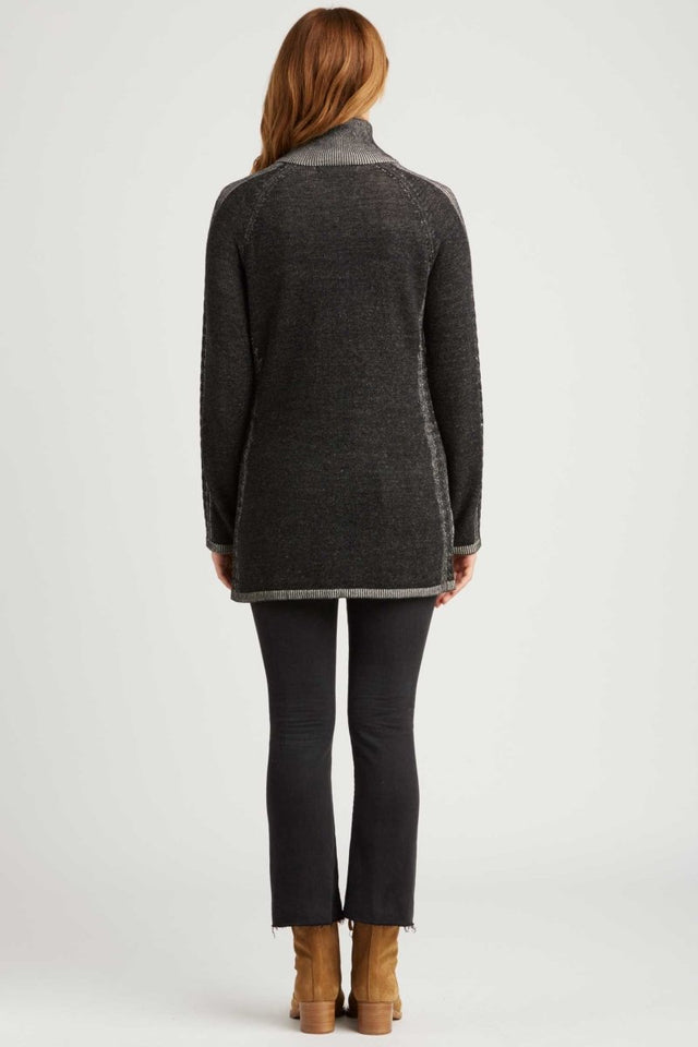 Cable Zip Cardigan in Cherry Charcoal - Veneka-Sustainable-Ethical-Jackets-Indigenous Drop Ship