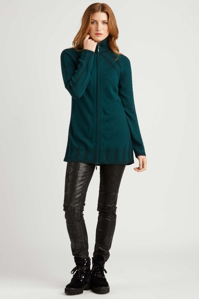 Cable Zip Cardigan in Jade Black - Veneka-Sustainable-Ethical-Jackets-Indigenous Drop Ship