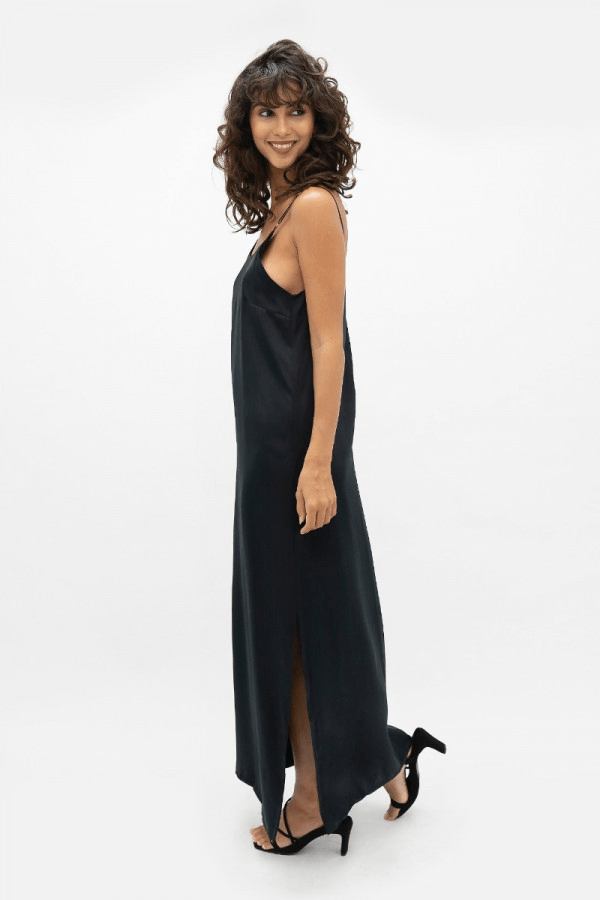Calabar CBQ Slip Dress in Black - Veneka-Sustainable-Ethical-Dresses-1 People Drop Ship