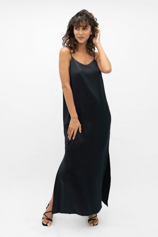 Calabar CBQ Slip Dress in Black - Veneka-Sustainable-Ethical-Dresses-1 People Drop Ship