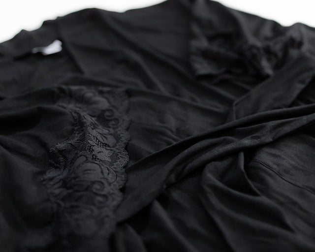 Calla Modal Kimono with Lace in Black - Veneka-Sustainable-Ethical-Jackets-Everviolet Drop Ship