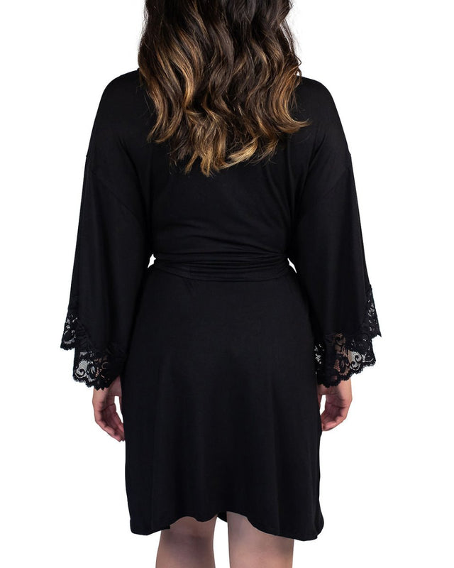 Calla Modal Kimono with Lace in Black - Veneka-Sustainable-Ethical-Jackets-Everviolet Drop Ship