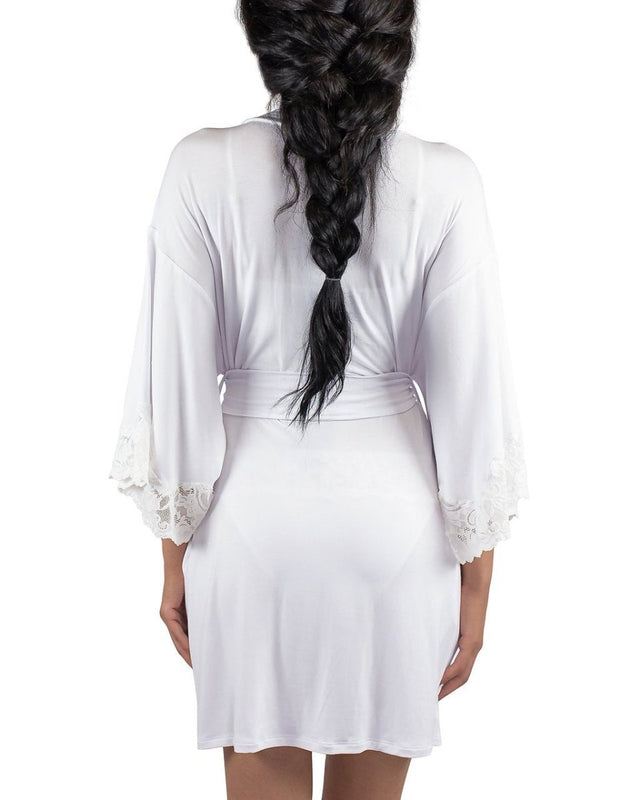 Calla Modal Kimono with Lace in White - Veneka-Sustainable-Ethical-Jackets-Everviolet Drop Ship