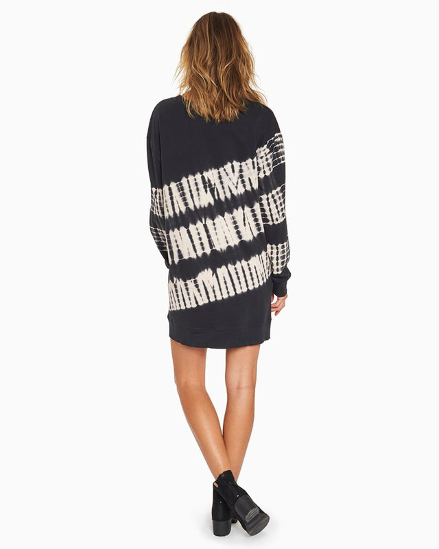 Cecily Tie Dye Sweatshirt Dress in Black/Moonbeam Tie Dye - Veneka-Sustainable-Ethical-Dresses-YesAnd Drop Ship
