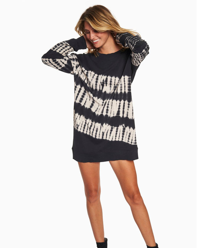 Cecily Tie Dye Sweatshirt Dress in Black/Moonbeam Tie Dye - Veneka-Sustainable-Ethical-Dresses-YesAnd Drop Ship