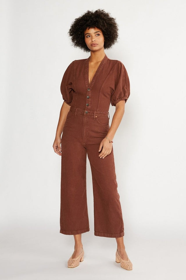 Celeste Wide Leg Jumpsuit in Dark Russet - Veneka-Sustainable-Ethical-Dresses-Etica Denim Drop Ship