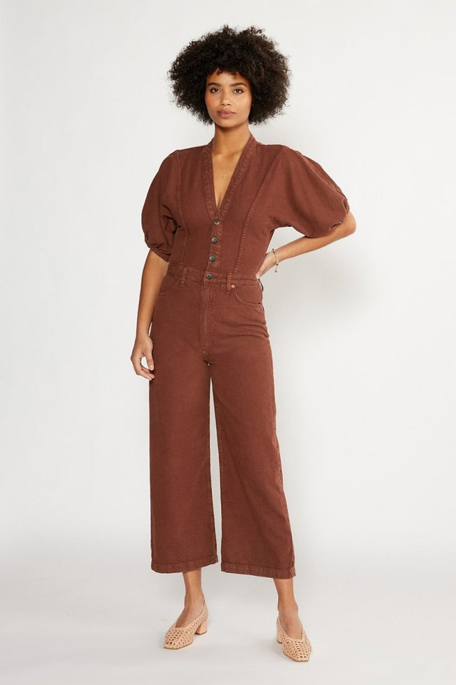 Celeste Wide Leg Jumpsuit in Dark Russet - Veneka-Sustainable-Ethical-Dresses-Etica Denim Drop Ship